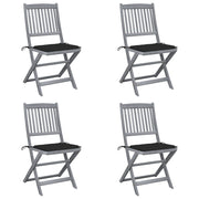 Tuinstoelen 4 st massief acaciahout inklapbaar met kussens
