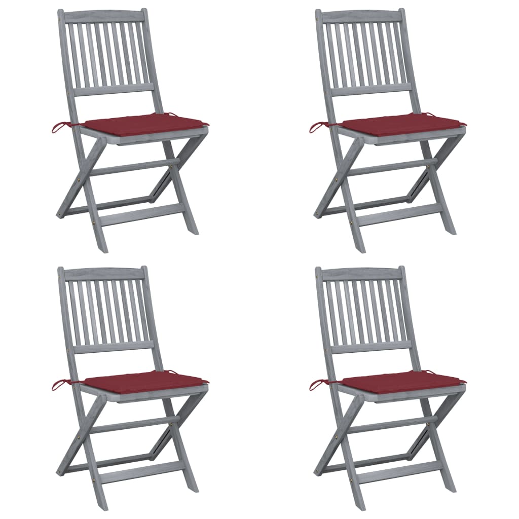 Tuinstoelen 4 St Inklapbaar Met Kussens Massief Acaciahout Wijnrood