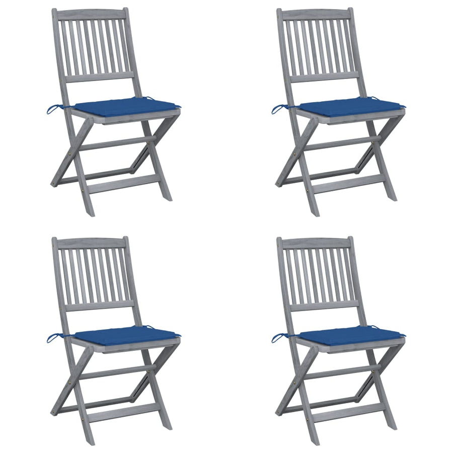 Tuinstoelen 4 St Inklapbaar Met Kussens Massief Acaciahout koningsblauw