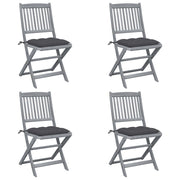 Tuinstoelen 4 st massief acaciahout inklapbaar met kussens