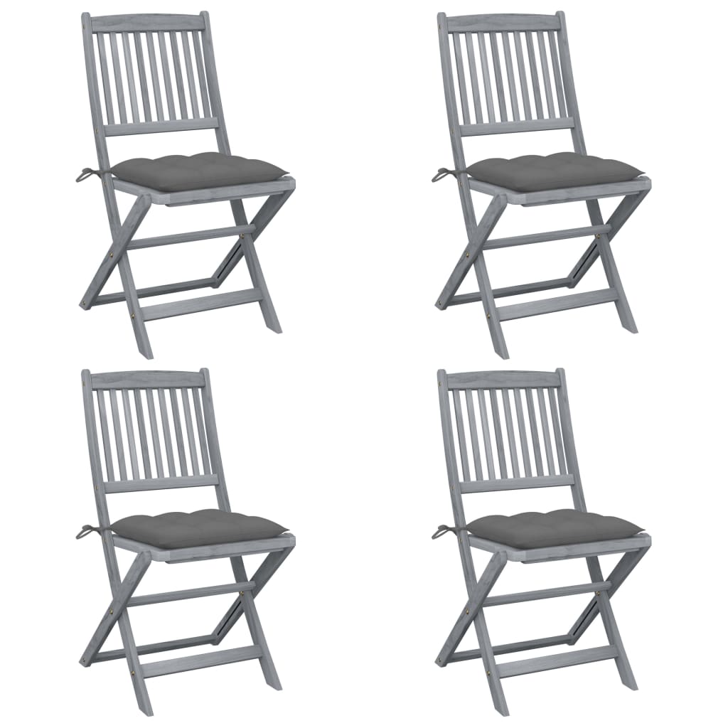 Tuinstoelen Inklapbaar Met Kussens Massief Acaciahout 4 Grijs