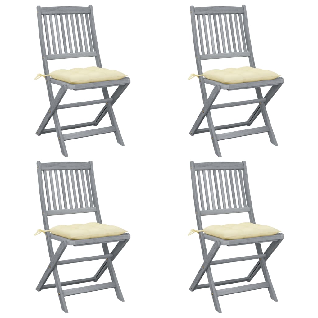 Tuinstoelen Inklapbaar Met Kussens Massief Acaciahout 4 Crème