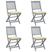 Tuinstoelen 4 st massief acaciahout inklapbaar met kussens