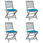 Folding Garden Chairs 4 pcs with cushions solid acacia wood