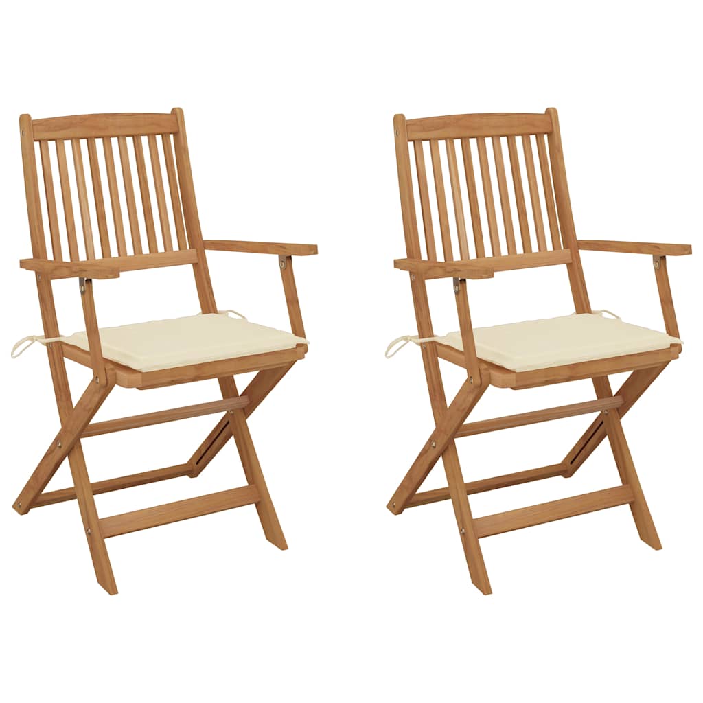 Tuinstoelen Inklapbaar Met Kussens Massief Acaciahout 2 Crème