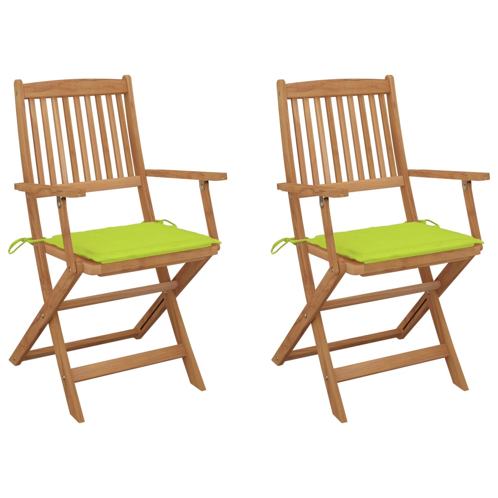 Tuinstoelen 2 St Inklapbaar Met Kussens Massief Acaciahout 1 Heldergroen