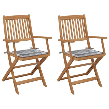 Tuinstoelen 2 St Inklapbaar Met Kussens Massief Acaciahout Grijs ruitpatroon