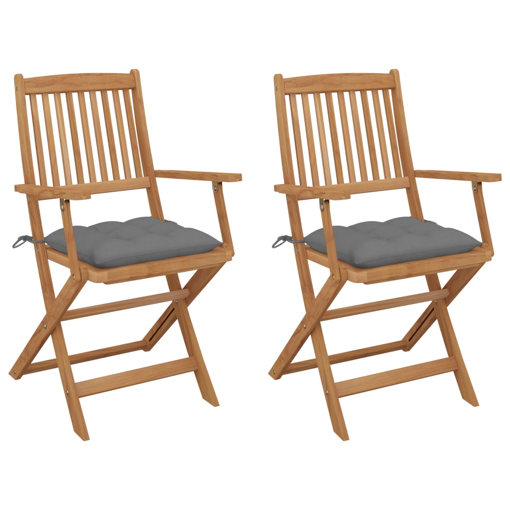 Tuinstoelen Inklapbaar Met Kussens Massief Acaciahout 2 Grijs