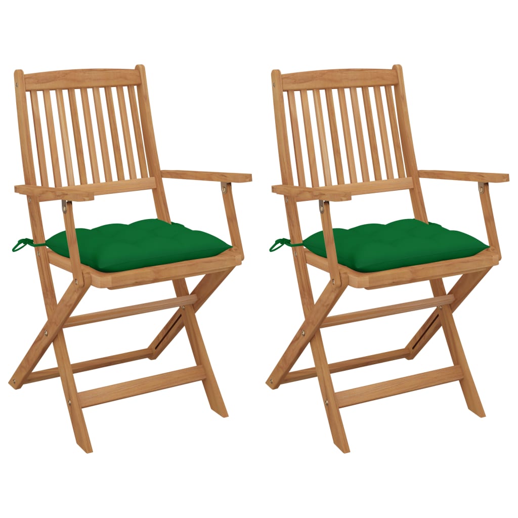 Tuinstoelen 2 St Inklapbaar Met Kussens Massief Acaciahout 1 Groen