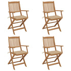 Folding Garden Chairs 4 pcs with cushions solid acacia wood
