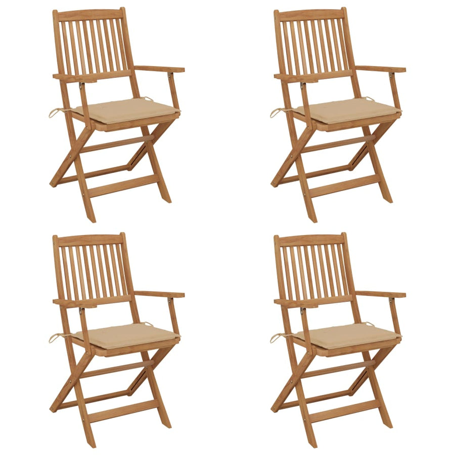 Tuinstoelen 4 St Inklapbaar Met Kussens Massief Acaciahout Beige