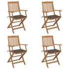 Folding Garden Chairs 4 pcs with cushions solid acacia wood