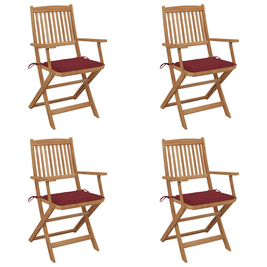 Tuinstoelen 4 St Inklapbaar Met Kussens Massief Acaciahout Wijnrood