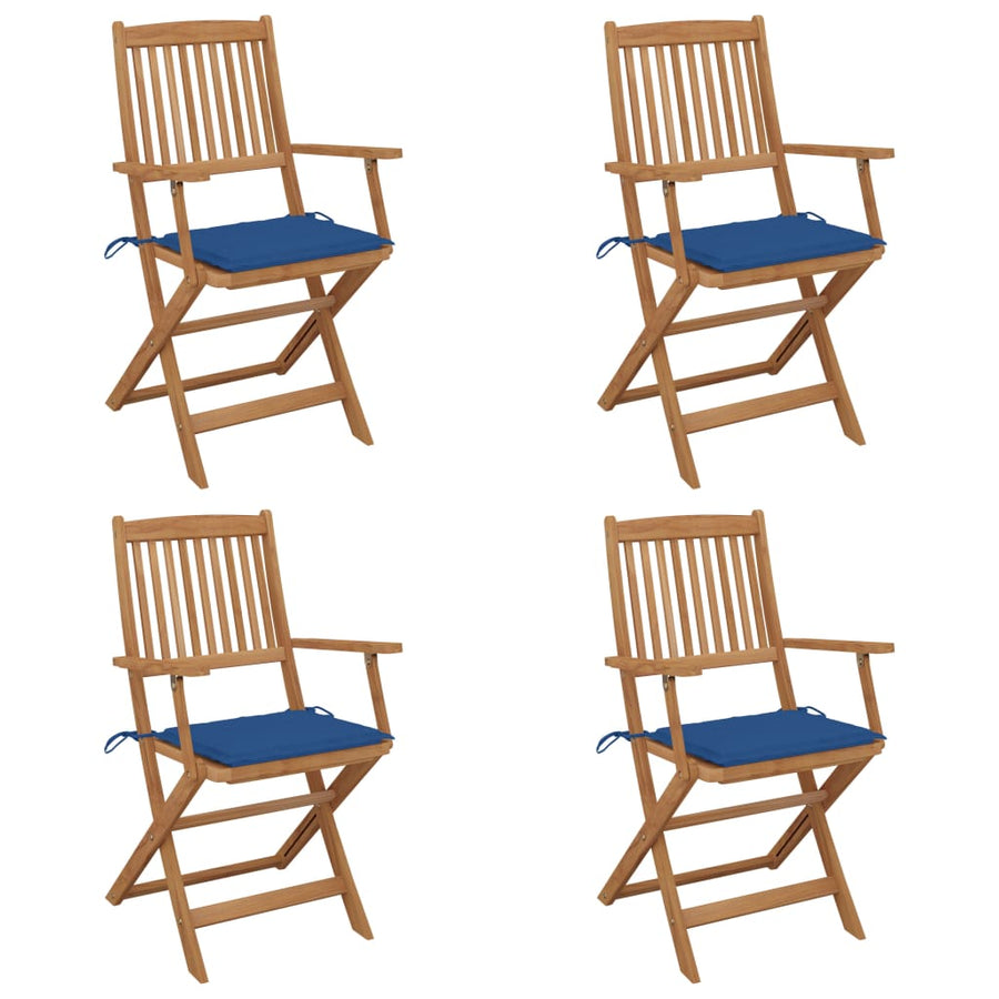 Tuinstoelen 4 St Inklapbaar Met Kussens Massief Acaciahout koningsblauw