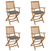 Tuinstoelen 4 st massief acaciahout inklapbaar met kussens