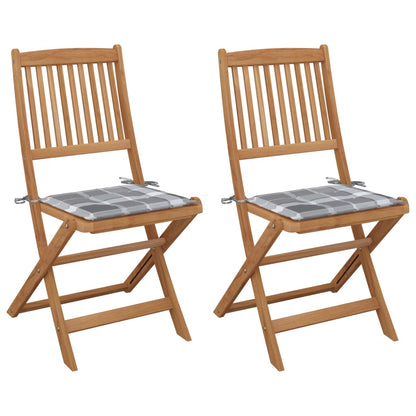 Tuinstoelen 2 St Inklapbaar Met Kussens Massief Acaciahout 1 Grijs ruitpatroon