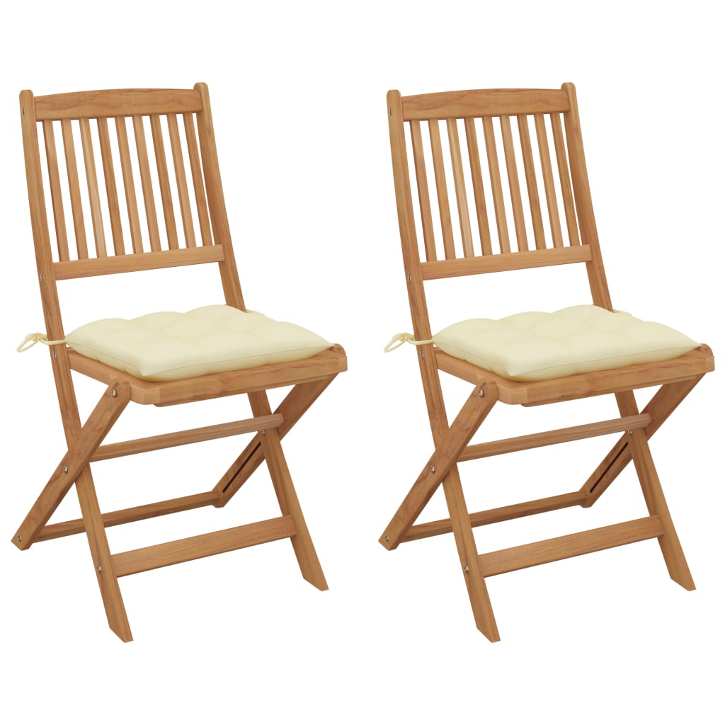 Tuinstoelen Inklapbaar Met Kussens Massief Acaciahout 2 Crème