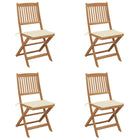 Folding Garden Chairs 4 pcs with cushions solid acacia wood