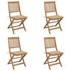 Folding Garden Chairs 4 pcs with cushions solid acacia wood