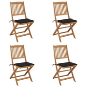Tuinstoelen 4 st massief acaciahout inklapbaar met kussens