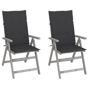 Tuinstoelen 2 st massief acaciahout verstelbaar met kussens