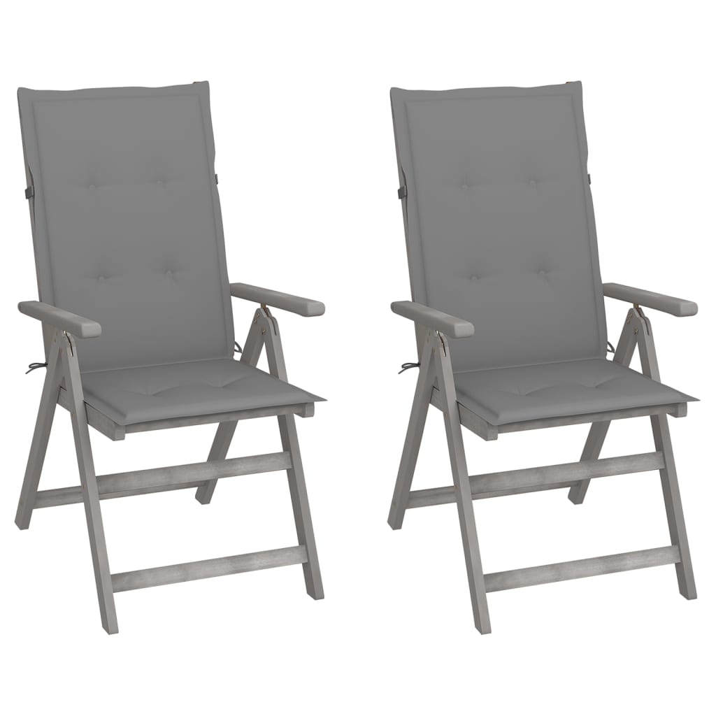 Tuinstoelen Verstelbaar Met Kussens Massief Acaciahout 2 Grijs