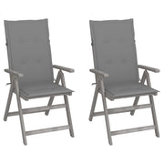 Tuinstoelen 2 st massief acaciahout verstelbaar met kussens