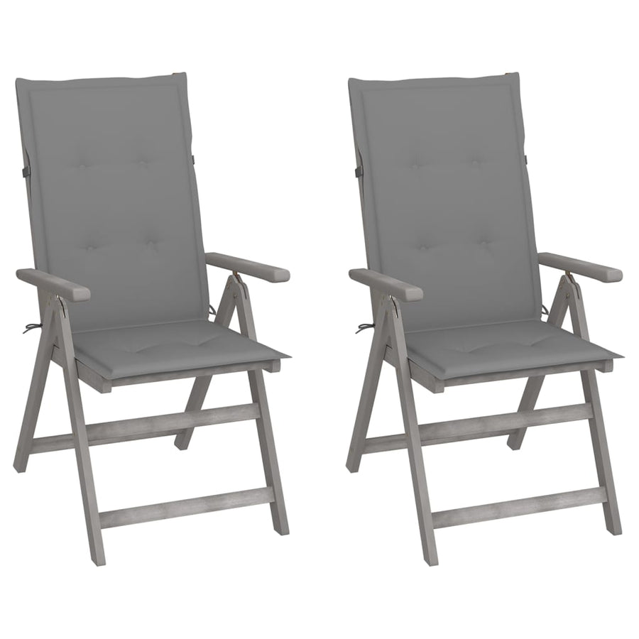 Tuinstoelen Verstelbaar Met Kussens Massief Acaciahout 2 Grijs