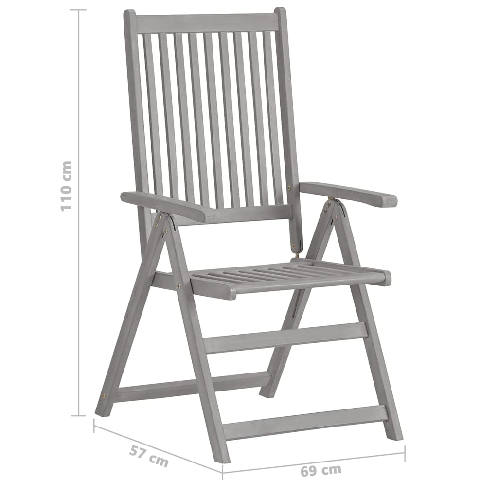 Tuinstoelen Verstelbaar Met Kussens Massief Acaciahout 2 Grijs