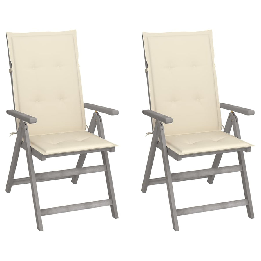 Tuinstoelen Verstelbaar Met Kussens Massief Acaciahout 2 Crème