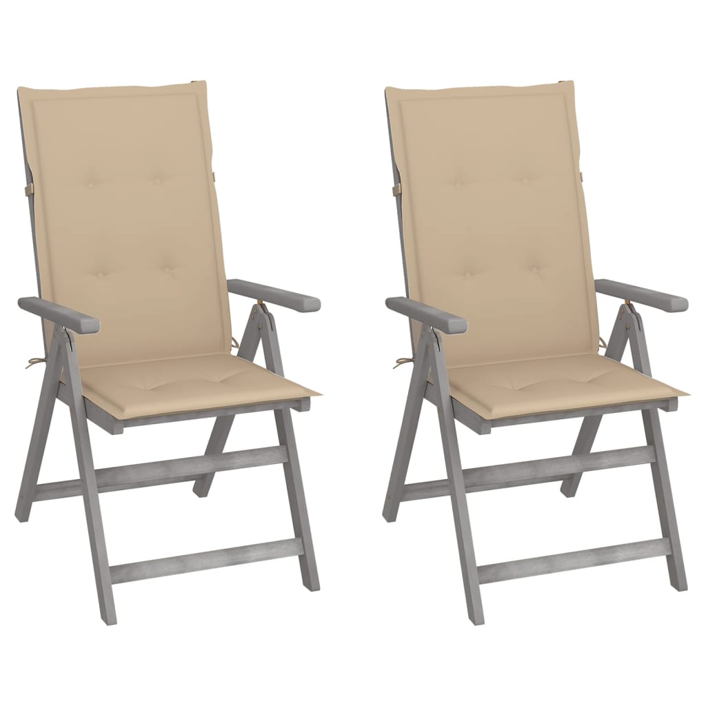 Tuinstoelen Verstelbaar Met Kussens Massief Acaciahout 2 Beige