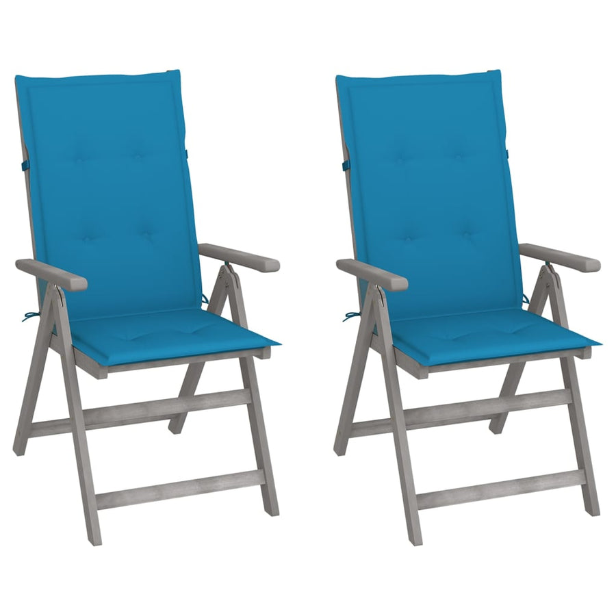 Tuinstoelen Verstelbaar Met Kussens Massief Acaciahout 2 Blauw