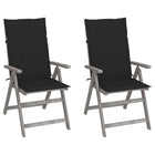 Tuinstoelen 2 st massief acaciahout verstelbaar met kussens