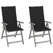Tuinstoelen 2 st massief acaciahout verstelbaar met kussens