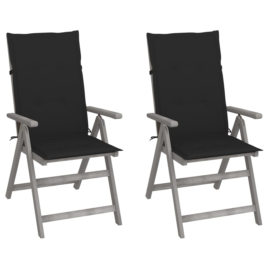 Tuinstoelen Verstelbaar Met Kussens Massief Acaciahout 2 Zwart