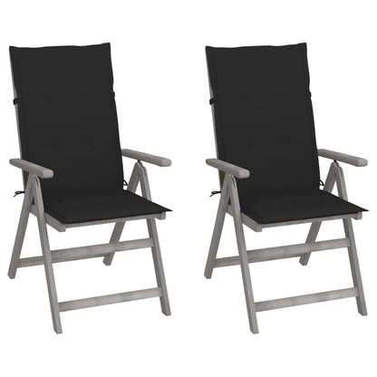 Tuinstoelen Verstelbaar Met Kussens Massief Acaciahout 2 Zwart