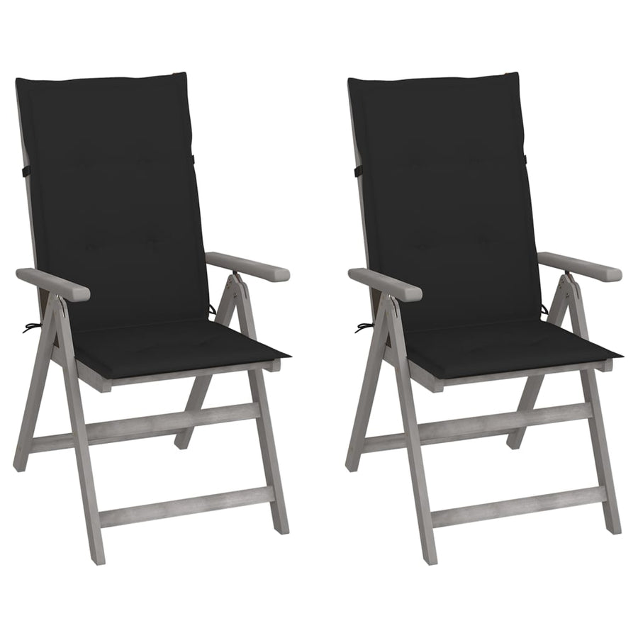 Tuinstoelen Verstelbaar Met Kussens Massief Acaciahout 2 Zwart