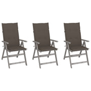 Tuinstoelen massief acaciahout 3 stuks verstelbaar met kussens