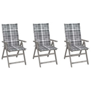 Tuinstoelen massief acaciahout 3 stuks verstelbaar grijs