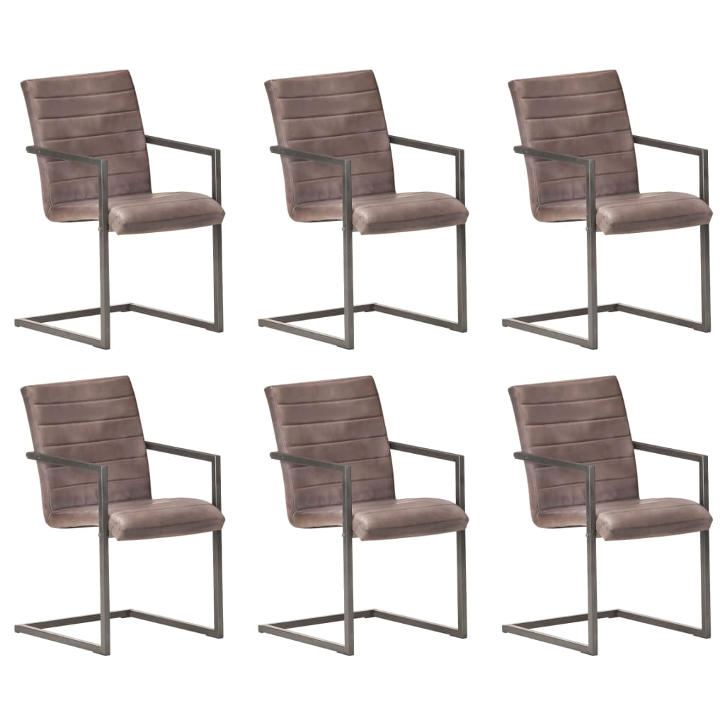 Eetkamerstoelen 6 st echt leer bruin