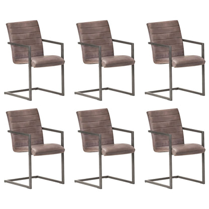 Eetkamerstoelen 6 st echt leer bruin