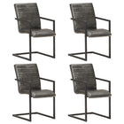 Dining chairs 4 pcs real leather grey