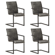 Eetkamerstoelen 4 stuks echt leer grijs 51x56x91 cm