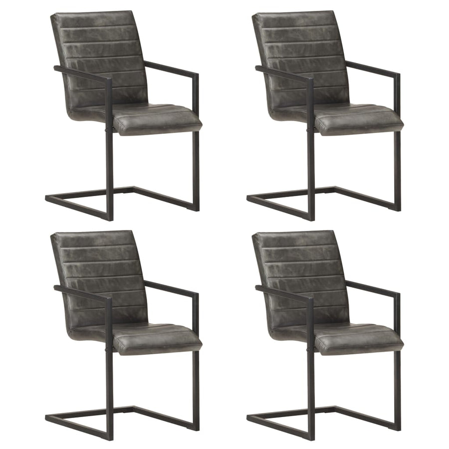 Eetkamerstoelen Echt Leer 4 Grijs Patroon 1