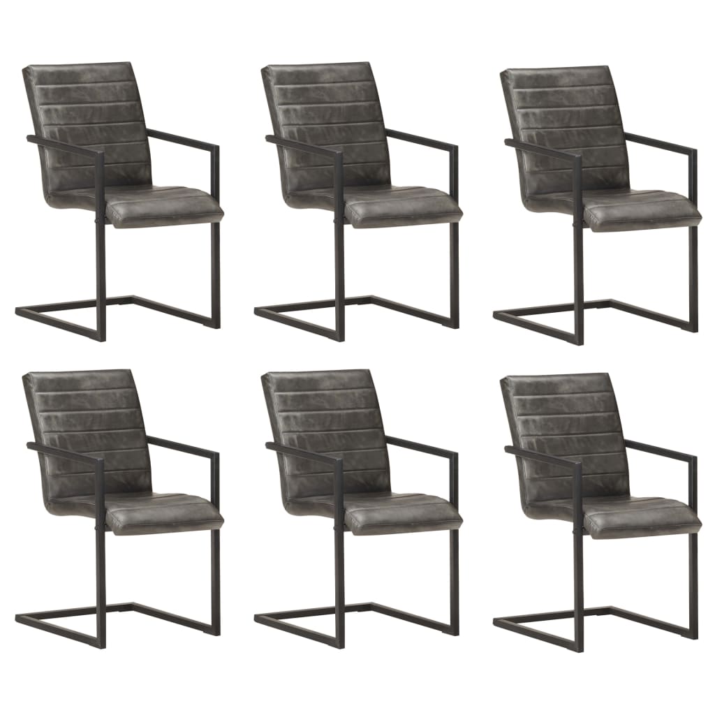 Eetkamerstoelen Echt Leer 6 Grijs Patroon 1