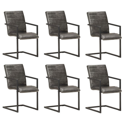 Eetkamerstoelen Echt Leer 6 Grijs Patroon 1