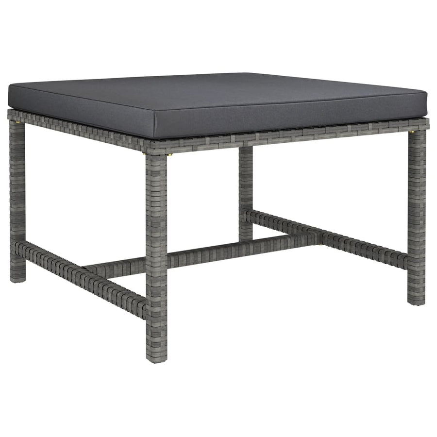 3-Delige Loungeset Met Kussens Poly Rattan Grijs hoek + midden + voetensteun