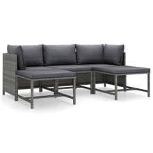5-Delige Loungeset Met Kussens Poly Rattan Grijs 2x hoek + midden + 2x voetensteun