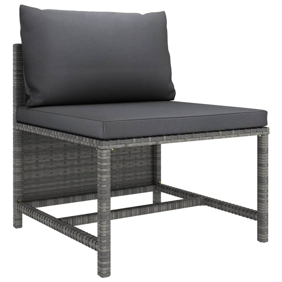 5-Delige Loungeset Met Kussens Poly Rattan Grijs 2x hoek + midden + 2x voetensteun
