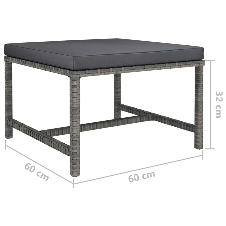 5-Delige Loungeset Met Kussens Poly Rattan Grijs hoek + 3x midden + voetensteun